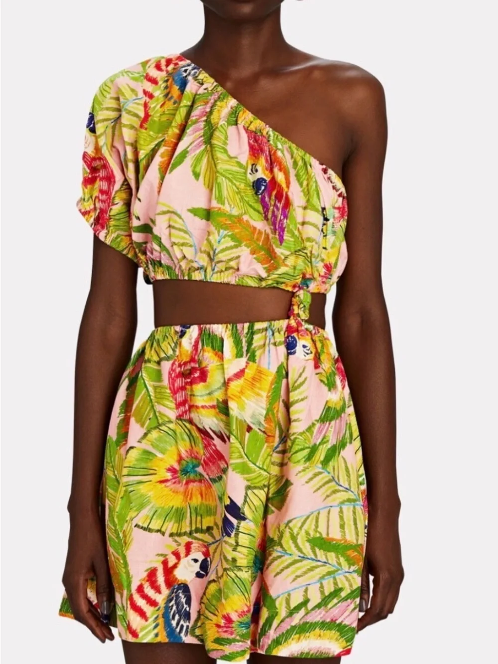 FARM Rio Pink Tropical One-Shoulder Mini summer dress - Picture 1 of 6
